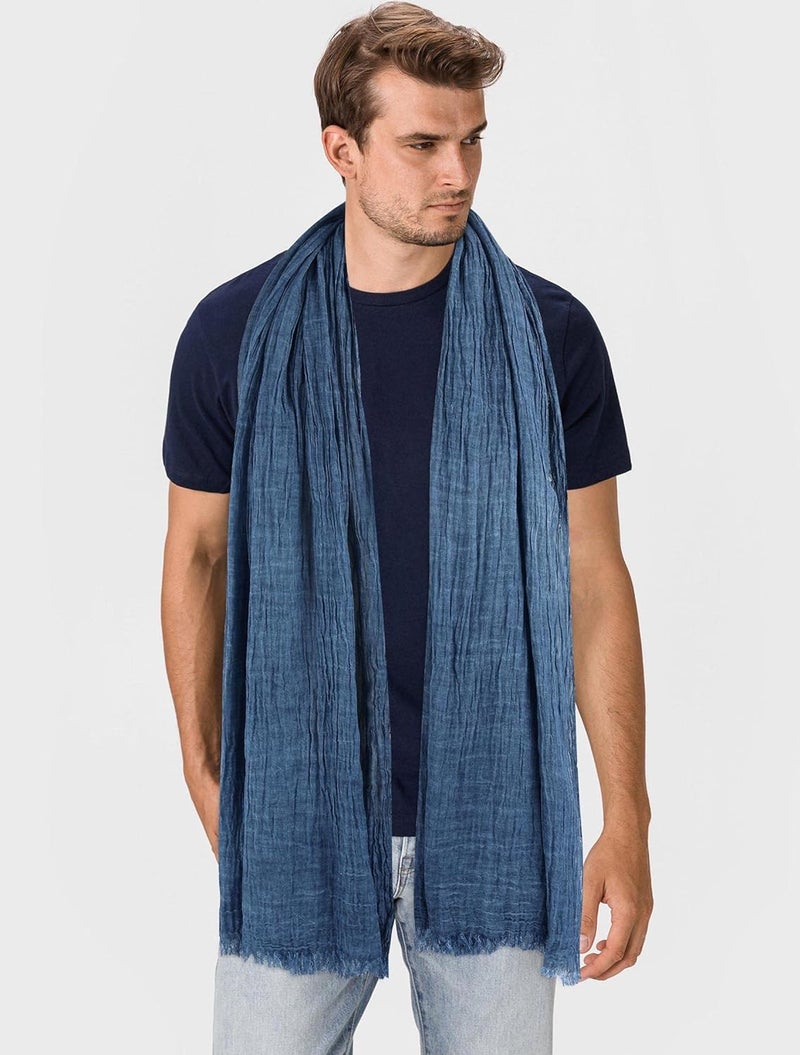 GERINLY وشاح قطن-كتان للرجال بخطوط تجاعيد طويلة، وشاح موضة للسفر - Image 2